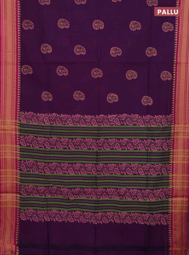 Chettinad cotton saree purple and pink with paisley butta prints and thread woven border
