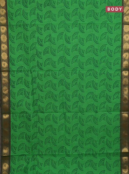 Chettinad cotton saree green and dual shade of greenish maroon with allover prints and zari woven border