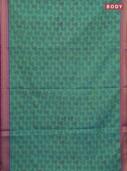 Chettinad cotton saree dual shade of teal green and purple with allover prints and thread woven border