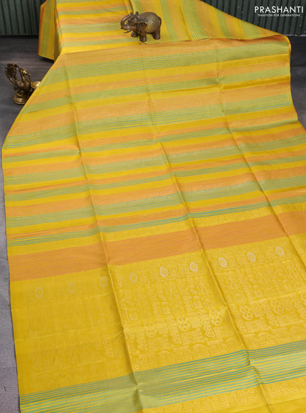 Pure soft silk saree lime yellow with allover zari weaves in borderless style