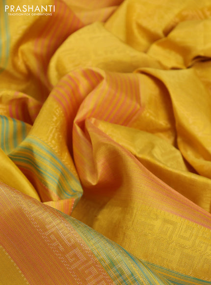 Pure soft silk saree lime yellow with allover zari weaves in borderless style