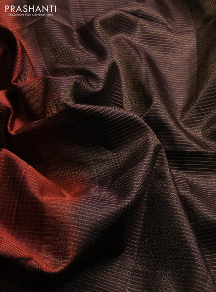 Pure soft silk saree rust shade and coffee brown with allover zari checks & buttas and simple border