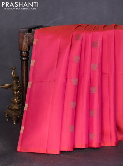 Pure soft silk saree dual shade of pink with floral zari woven buttas in borderless style