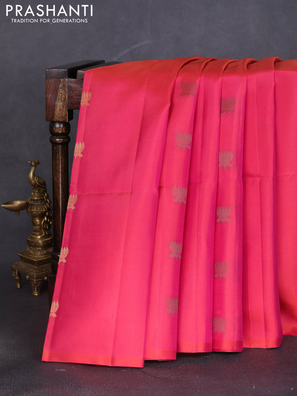 Pure soft silk saree dual shade of pink with floral zari woven buttas in borderless style