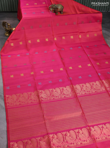 Pure soft silk saree dual shade of pink with floral zari woven buttas in borderless style