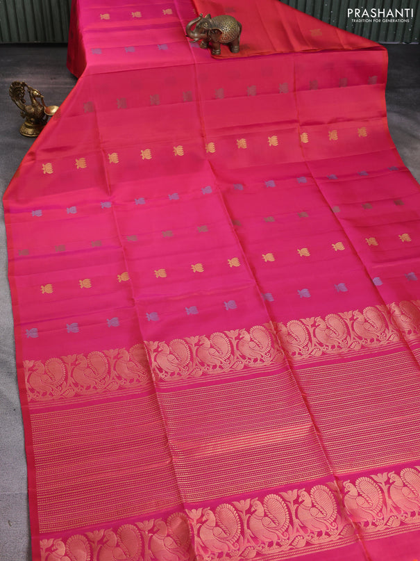 Pure soft silk saree dual shade of pink with floral zari woven buttas in borderless style