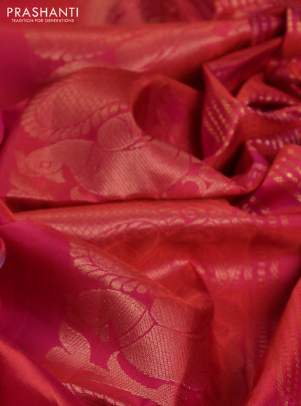 Pure soft silk saree dual shade of pink with floral zari woven buttas in borderless style