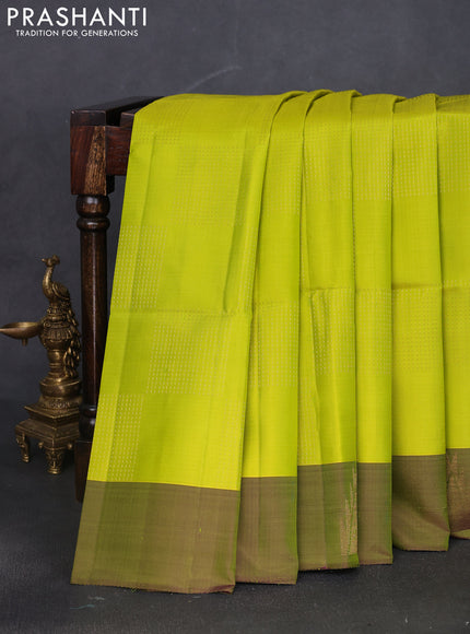 Pure soft silk saree lime green and sap green with box type zari woven buttas and temple zari woven butta border