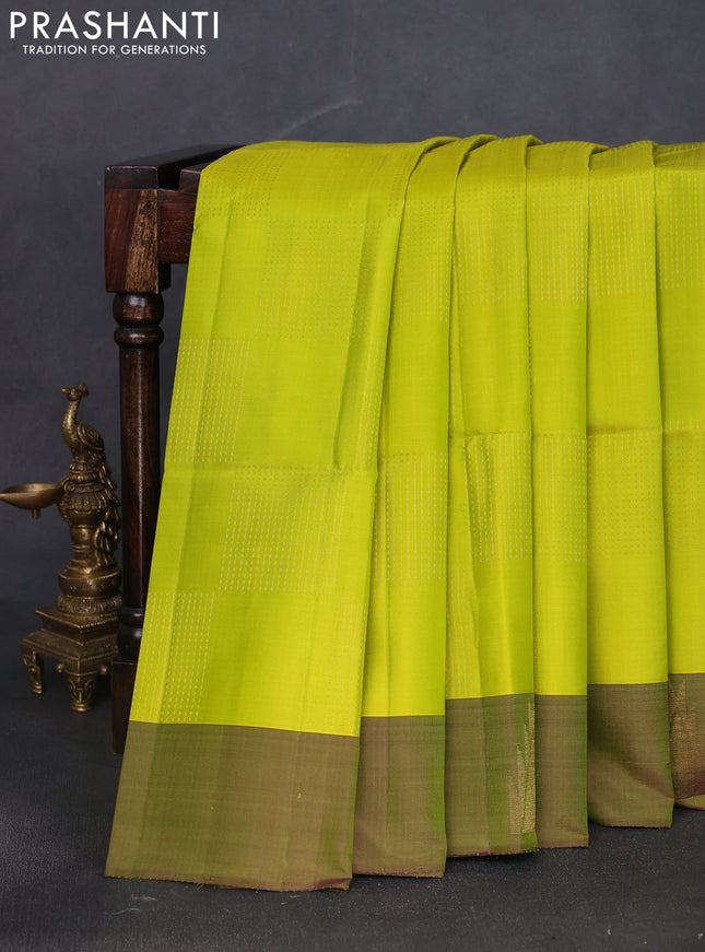 Pure soft silk saree lime green and sap green with box type zari woven buttas and temple zari woven butta border