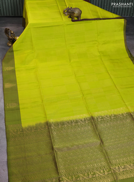 Pure soft silk saree lime green and sap green with box type zari woven buttas and temple zari woven butta border