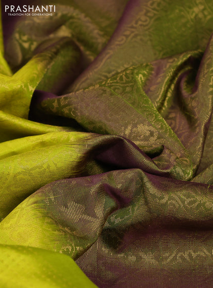 Pure soft silk saree lime green and sap green with box type zari woven buttas and temple zari woven butta border