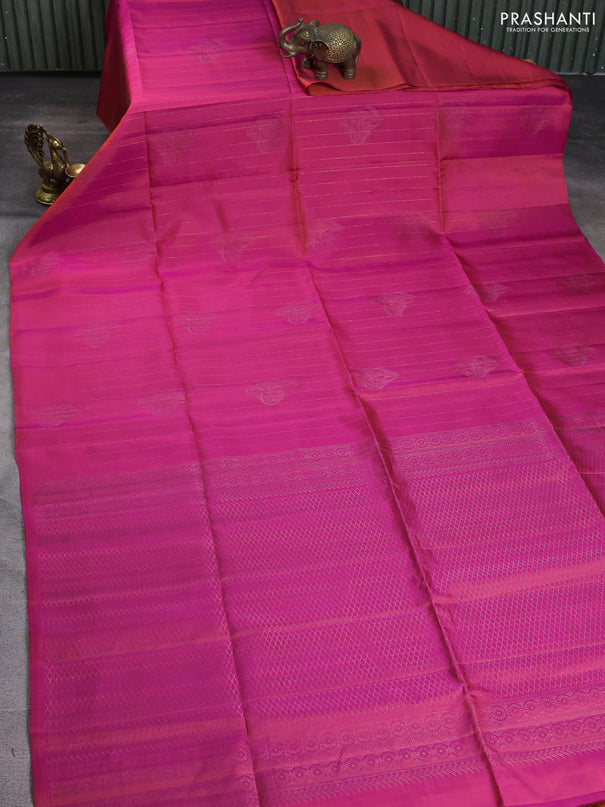 Pure soft silk saree dual shade of pink with allover zari weaves & buttas and zari woven butta border