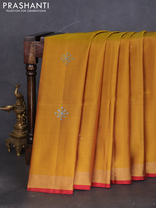 Pure soft silk saree dark mustard and maroon with zari woven buttas and zari woven border