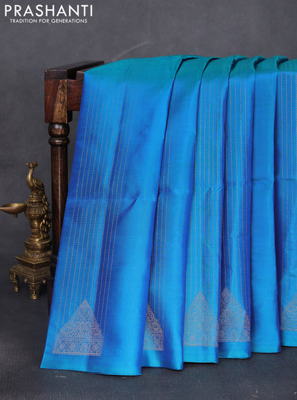 Pure soft silk saree dual shade of blue and violet with allover zari weaves & buttas in borderless style