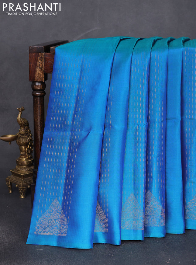 Pure soft silk saree dual shade of blue and violet with allover zari weaves & buttas in borderless style