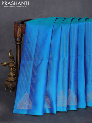 Pure soft silk saree dual shade of blue and violet with allover zari weaves & buttas in borderless style