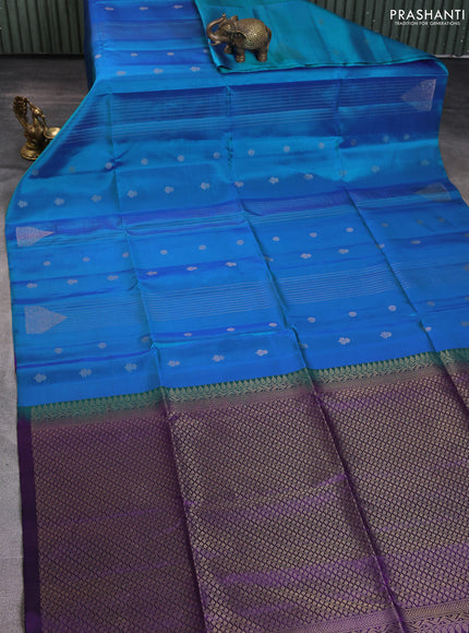 Pure soft silk saree dual shade of blue and violet with allover zari weaves & buttas in borderless style