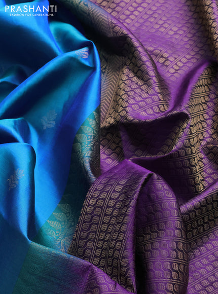 Pure soft silk saree dual shade of blue and violet with allover zari weaves & buttas in borderless style