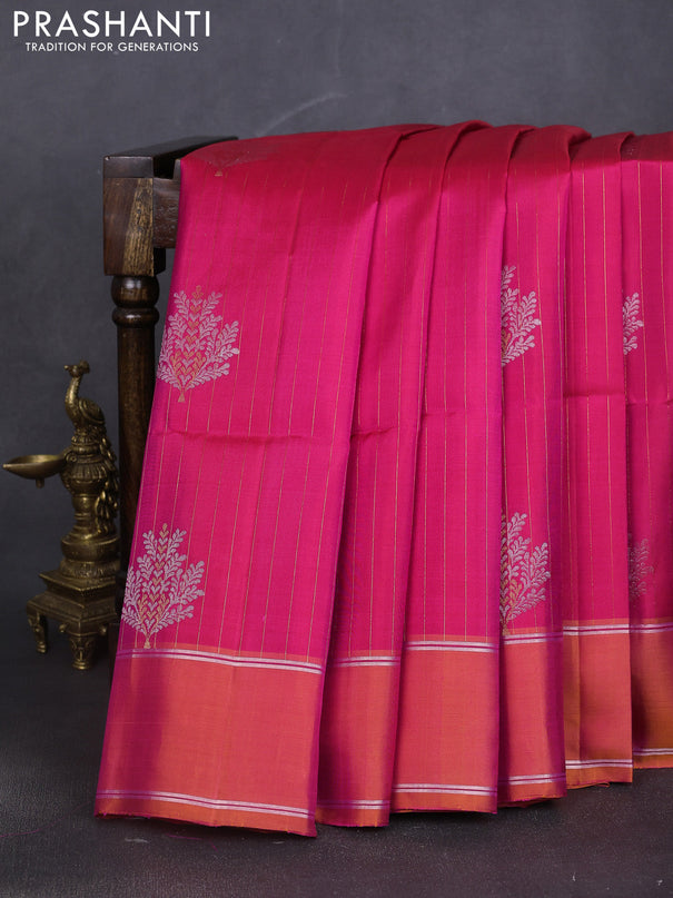 Pure soft silk saree pink and dual shade of pinkish yellow with allover zari weaves & buttas and zari woven border