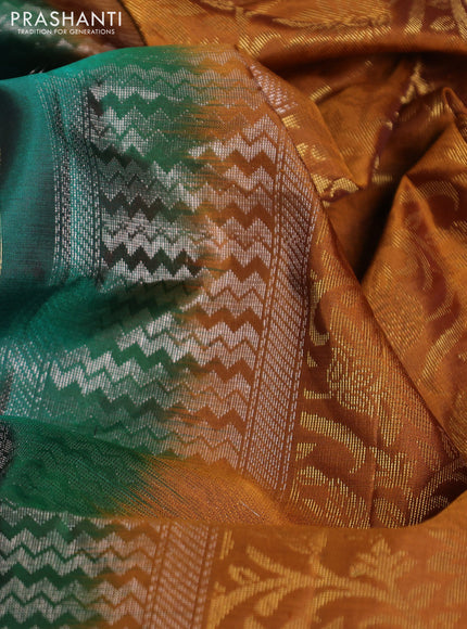 Pure soft silk saree dual shade of green and dark mustard with allover zari weaves & buttas and zari woven border