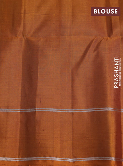 Pure soft silk saree dual shade of green and dark mustard with allover zari weaves & buttas and zari woven border