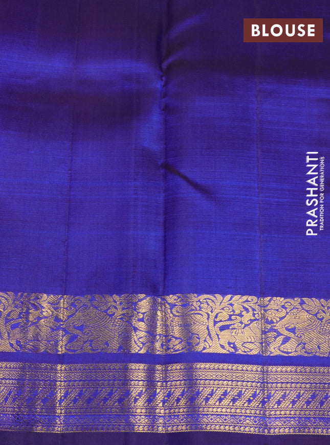 Pure kanchipuram silk saree dual shade of blue and dark blue with zari woven buttas and rich zari woven border