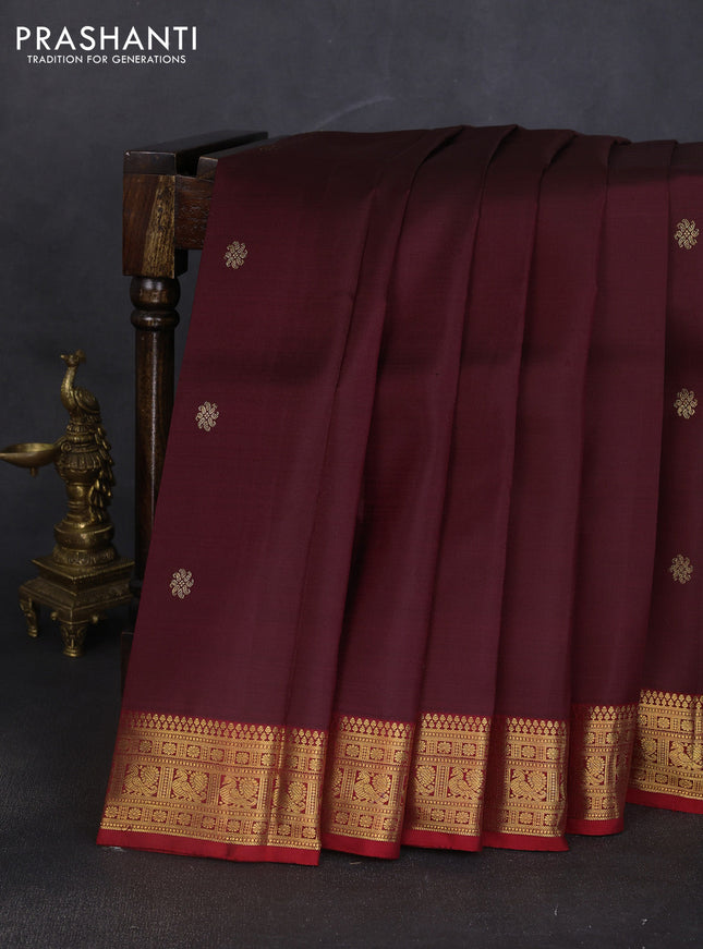 Pure kanchipuram silk saree deep maroon and red with zari woven buttas and rich zari woven border