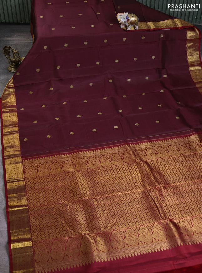 Pure kanchipuram silk saree deep maroon and red with zari woven buttas and rich zari woven border