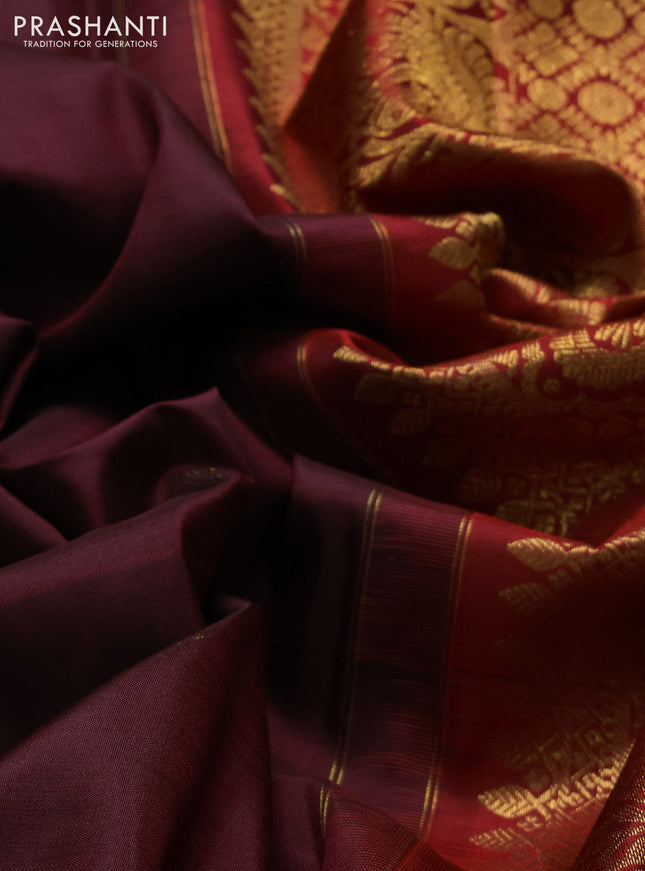 Pure kanchipuram silk saree deep maroon and red with zari woven buttas and rich zari woven border
