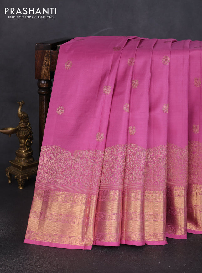 Pure kanchipuram silk saree mauve pink with zari woven buttas and long rich zari woven border