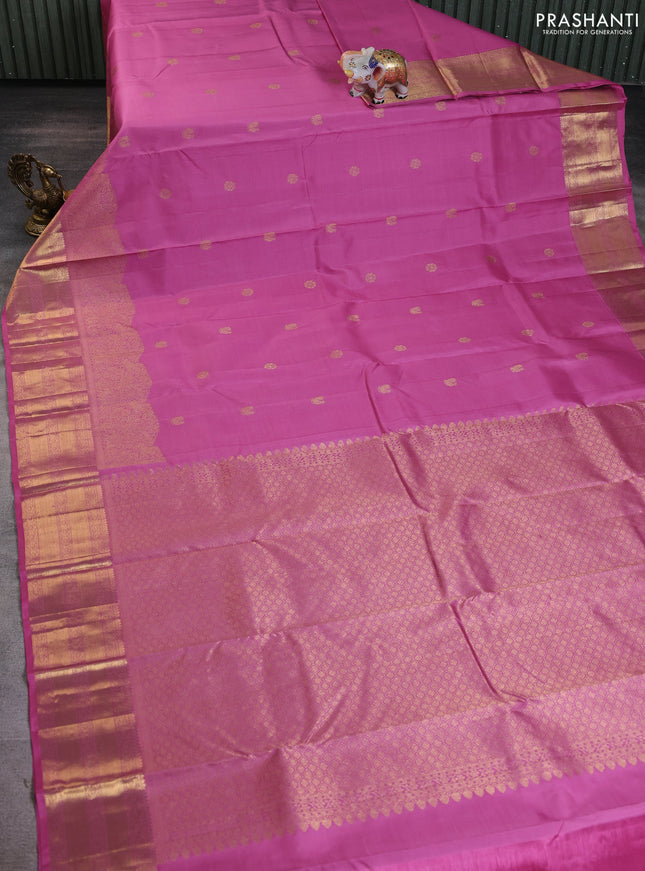 Pure kanchipuram silk saree mauve pink with zari woven buttas and long rich zari woven border