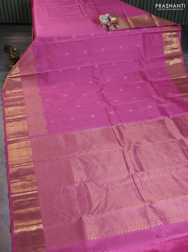 Pure kanchipuram silk saree mauve pink with zari woven buttas and long rich zari woven border