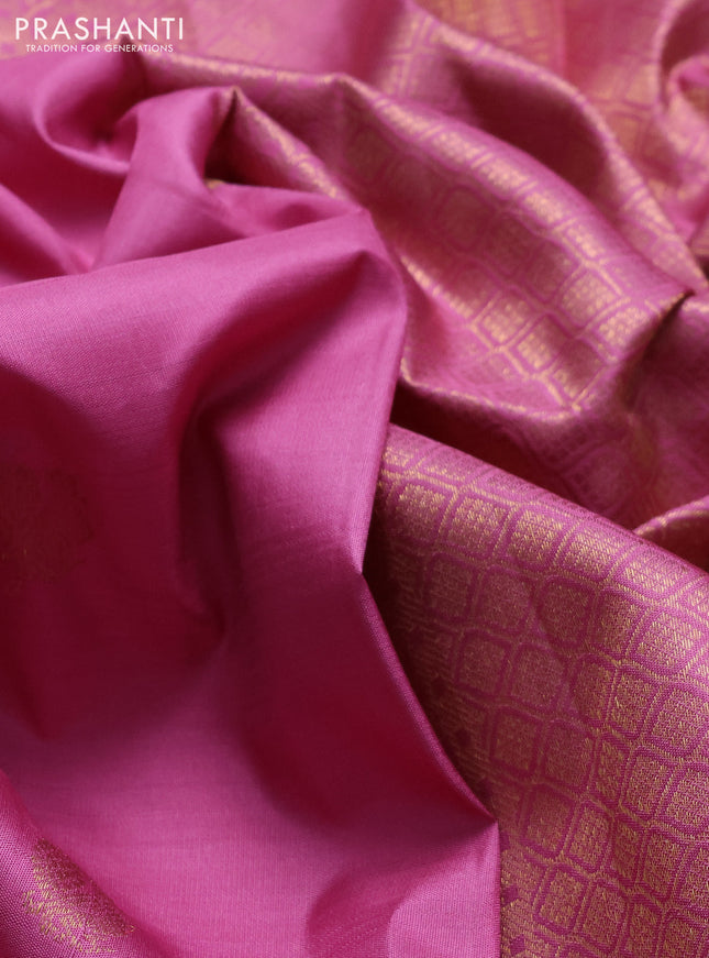 Pure kanchipuram silk saree mauve pink with zari woven buttas and long rich zari woven border