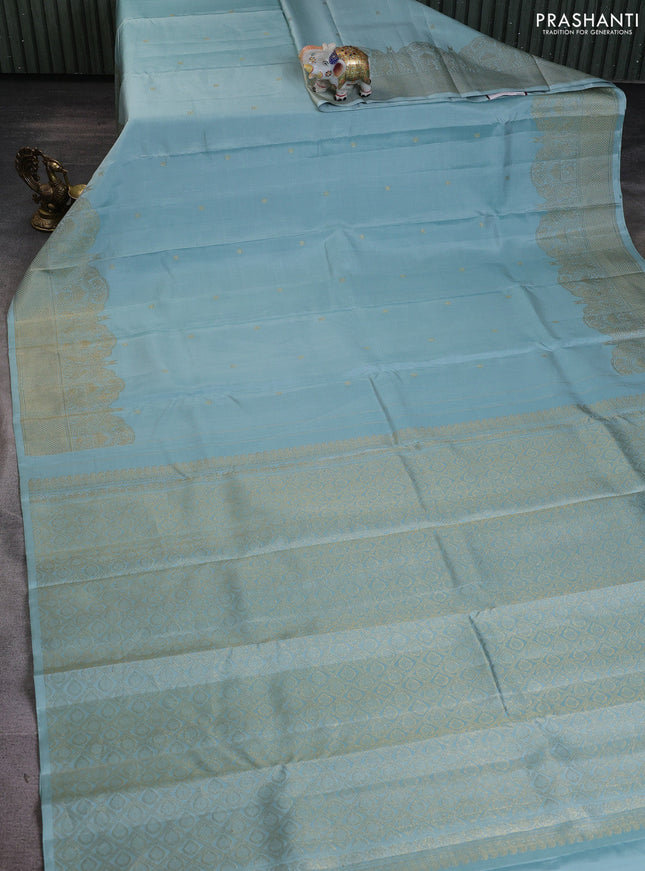 Pure kanchipuram silk saree pastel blue with zari woven buttas and rich zari woven border