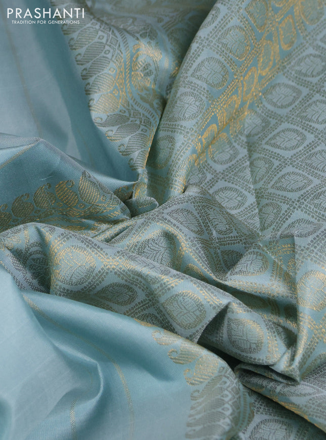 Pure kanchipuram silk saree pastel blue with zari woven buttas and rich zari woven border