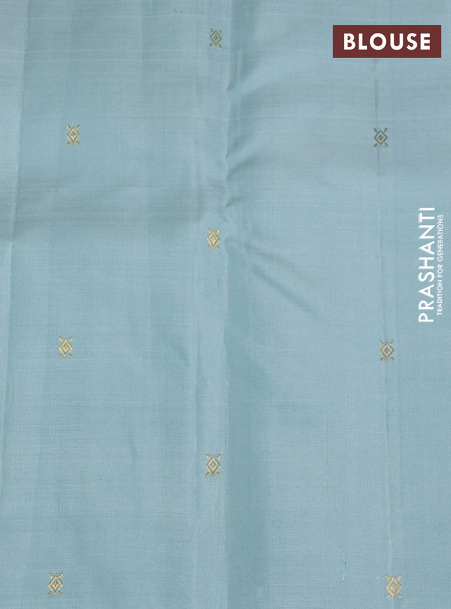 Pure kanchipuram silk saree pastel blue with zari woven buttas and rich zari woven border