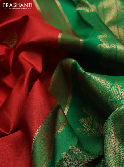 Pure kanchipuram silk saree red and green with annam & rudhraksha zari woven buttas and rich zari woven border