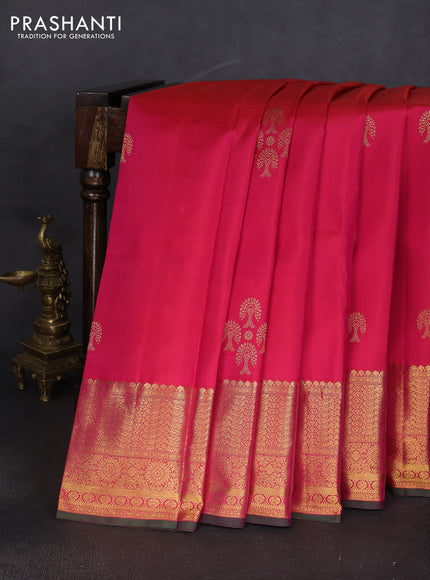 Pure kanchipuram silk saree pink and dual shade of green with zari woven buttas and rich zari woven border