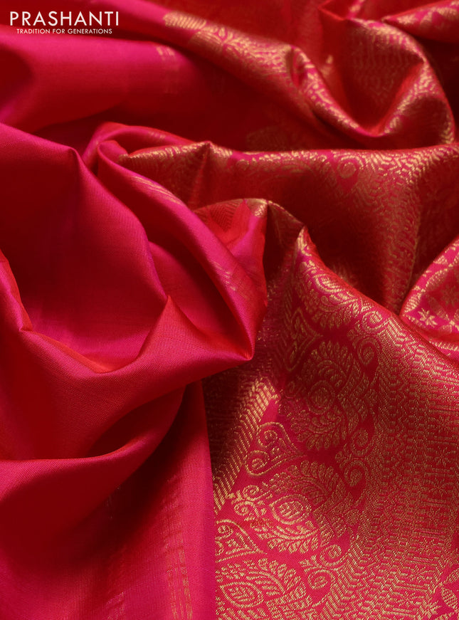 Pure kanchipuram silk saree pink and dual shade of green with zari woven buttas and rich zari woven border