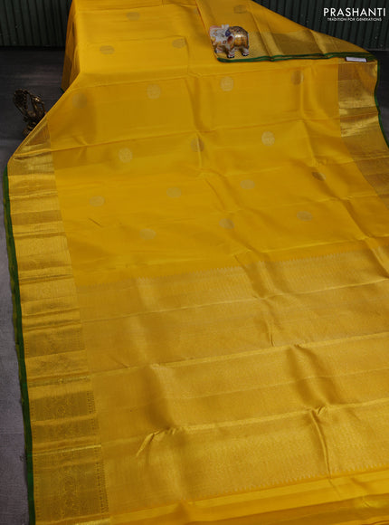 Pure kanchipuram silk saree yellow and green with zari woven buttas and zari woven border