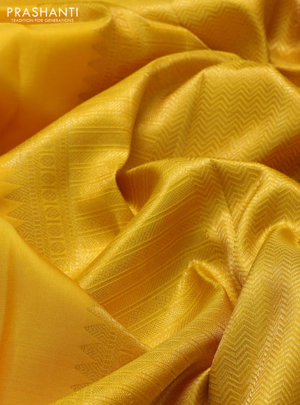 Pure kanchipuram silk saree yellow and green with zari woven buttas and zari woven border