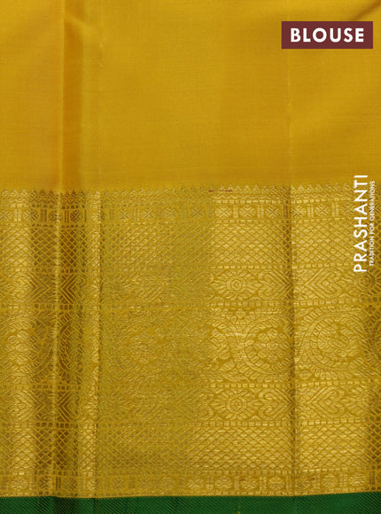 Pure kanchipuram silk saree yellow and green with zari woven buttas and zari woven border