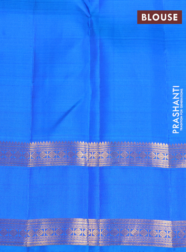 Pure kanchipuram silk saree purple and blue with zari woven buttas and rettapet zari woven border