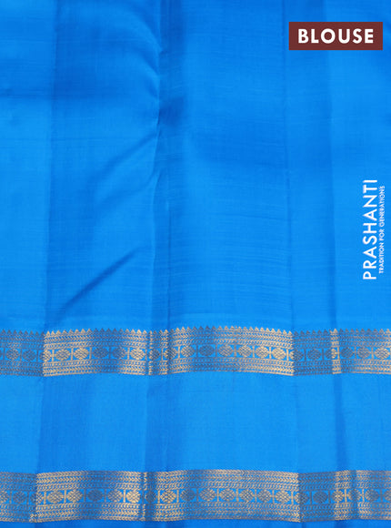 Pure kanchipuram silk saree dual shade of teal bluish green and cs blue with zari woven buttas and rettapet zari woven border