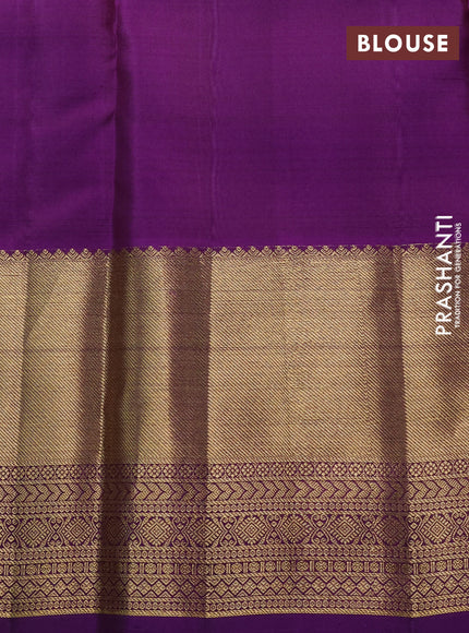 Pure kanchipuram silk saree mehendi green and purple with allover small zari checks & buttas and rich zari woven border