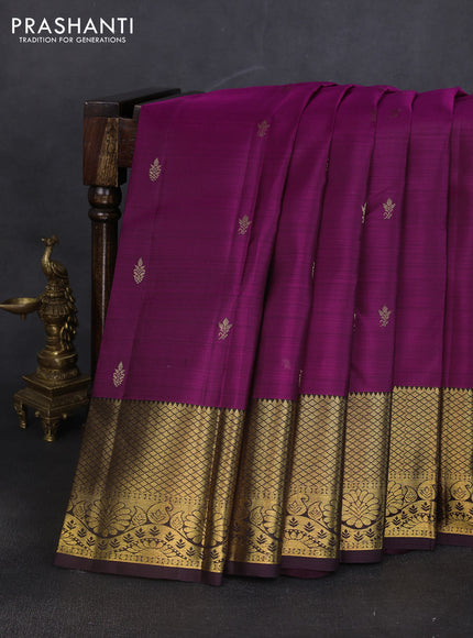 Pure kanchipuram silk saree purple and deep wine shade with zari woven buttas and long zari woven korvai border