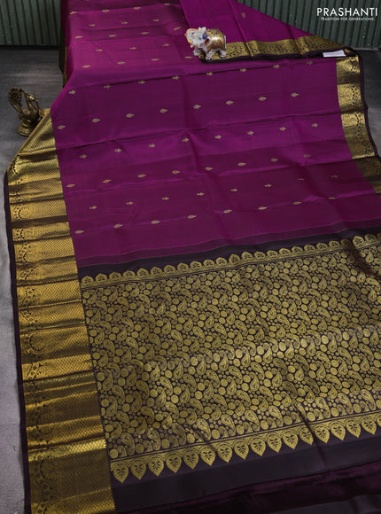 Pure kanchipuram silk saree purple and deep wine shade with zari woven buttas and long zari woven korvai border
