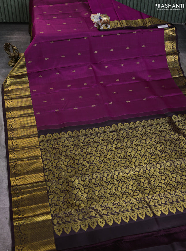 Pure kanchipuram silk saree purple and deep wine shade with zari woven buttas and long zari woven korvai border