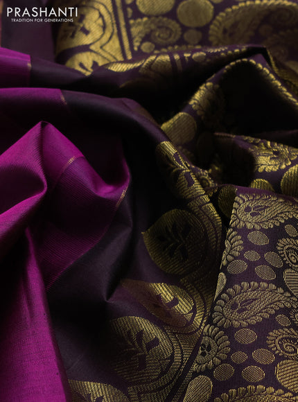 Pure kanchipuram silk saree purple and deep wine shade with zari woven buttas and long zari woven korvai border