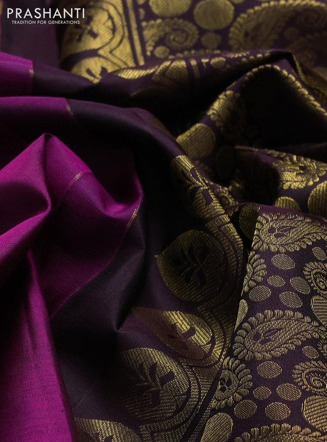 Pure kanchipuram silk saree purple and deep wine shade with zari woven buttas and long zari woven korvai border
